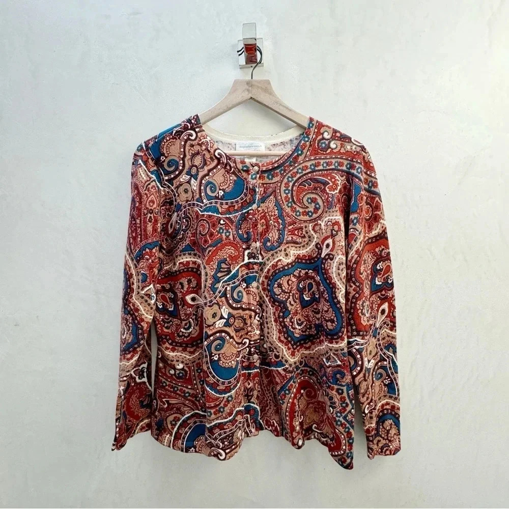 Christopher Banks || Earthy Paisley Cardigan Sweater Size Medium